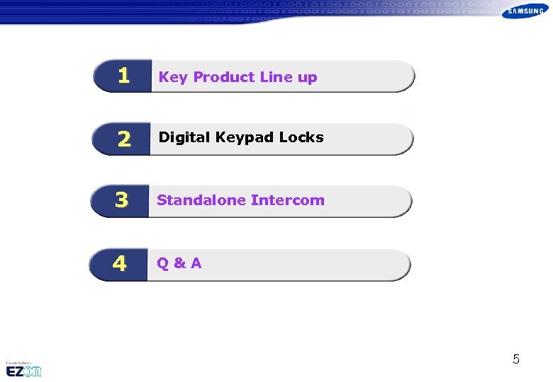 1 Key Product Line up 2 Digital Keypad Locks 3 Standalone Intercom 4 Q&A