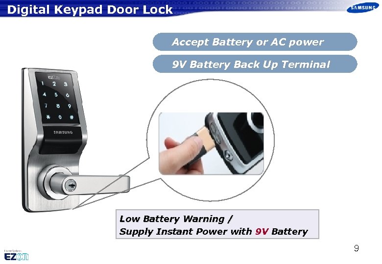 Digital Keypad Door Lock Accept Battery or AC power 9 V Battery Back Up
