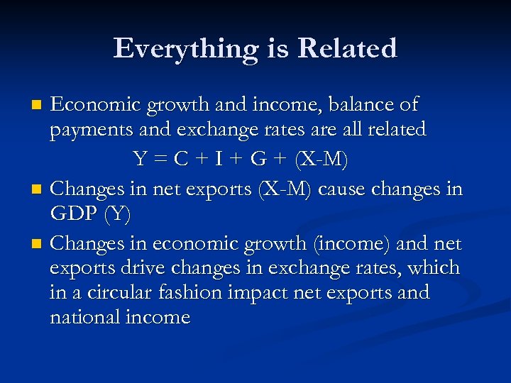 Everything is Related Economic growth and income, balance of payments and exchange rates are