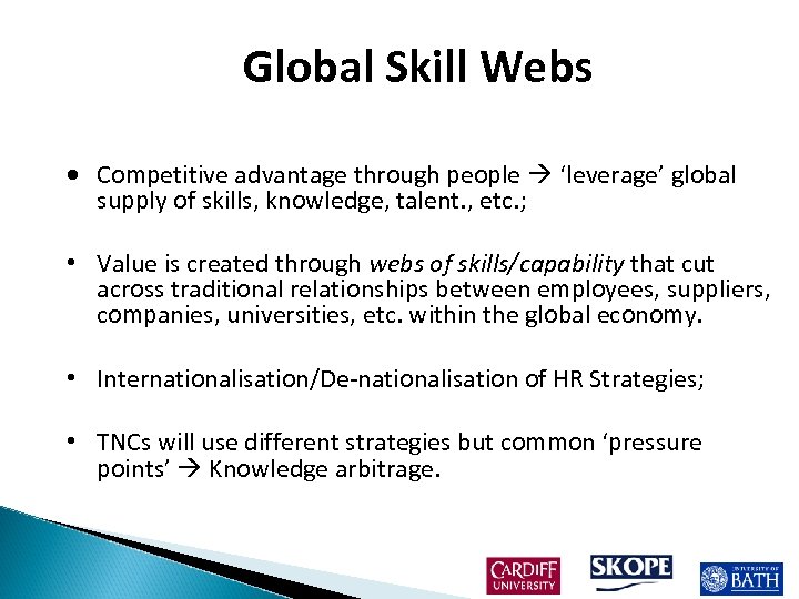 Global Skill Webs Competitive advantage through people ‘leverage’ global supply of skills, knowledge, talent.