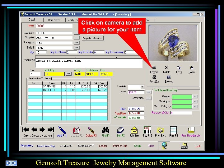 Click on camera to add a picture for your item Gemsoft Treasure Jewelry Management