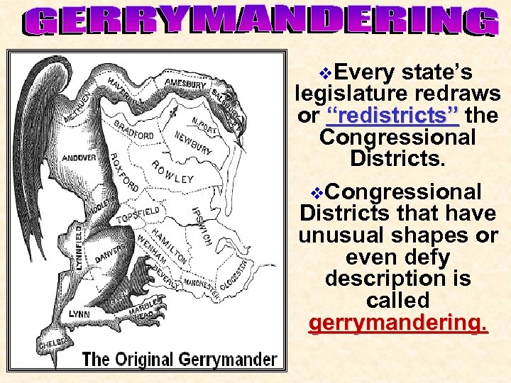 v. Every state’s legislature redraws or “redistricts” the Congressional Districts. v. Congressional Districts that