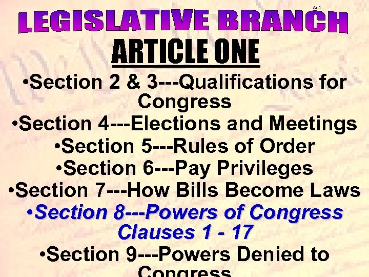 Art 1 ARTICLE ONE • Section 2 & 3 ---Qualifications for Congress • Section