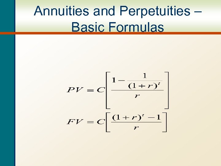 Annuities and Perpetuities – Basic Formulas 