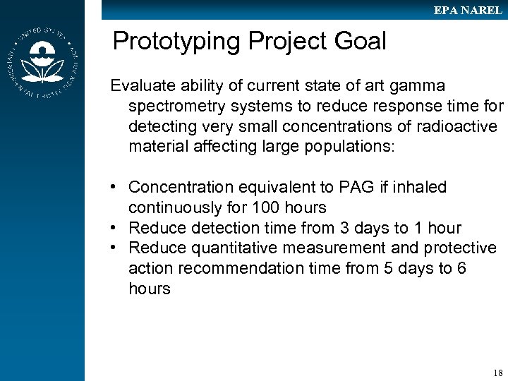 EPA NAREL Prototyping Project Goal Evaluate ability of current state of art gamma spectrometry