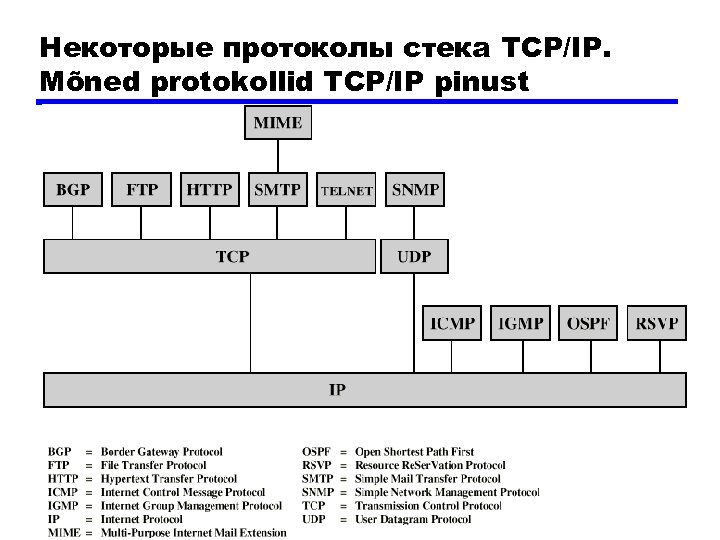 Некоторые протоколы стека TCP/IP. Mõned protokollid TCP/IP pinust 