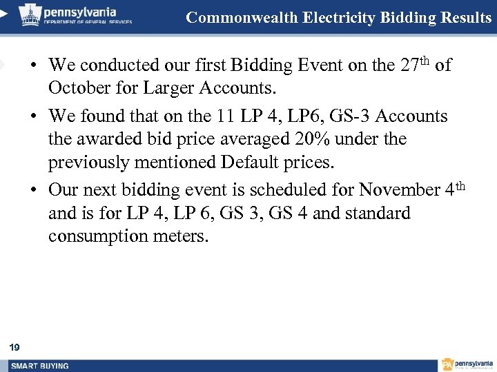 Commonwealth Electricity Bidding Results • We conducted our first Bidding Event on the 27