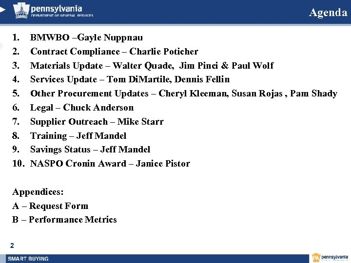 Agenda 1. 2. 3. 4. 5. 6. 7. 8. 9. 10. BMWBO –Gayle Nuppnau