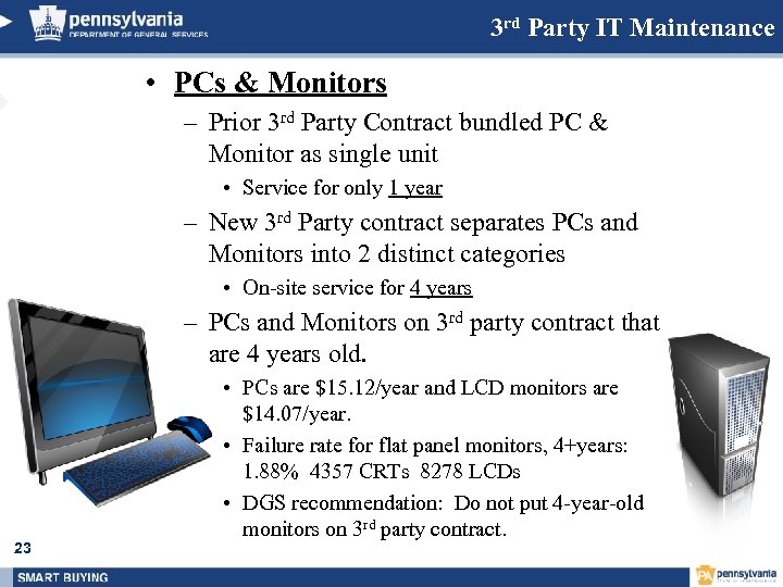 3 rd Party IT Maintenance • PCs & Monitors – Prior 3 rd Party