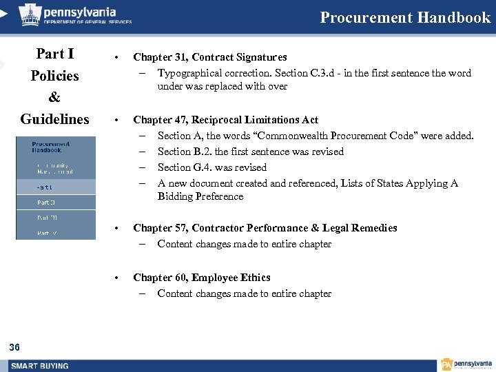 Procurement Handbook Part I Policies & Guidelines Chapter 31, Contract Signatures – Typographical correction.