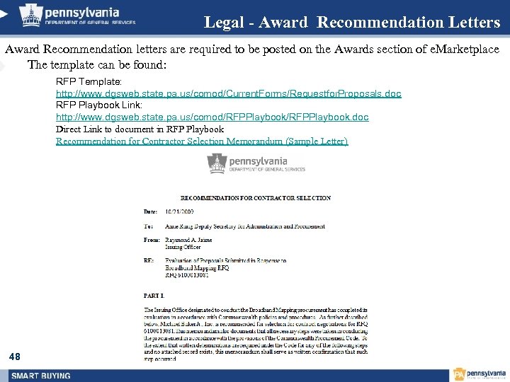 Legal - Award Recommendation Letters Award Recommendation letters are required to be posted on