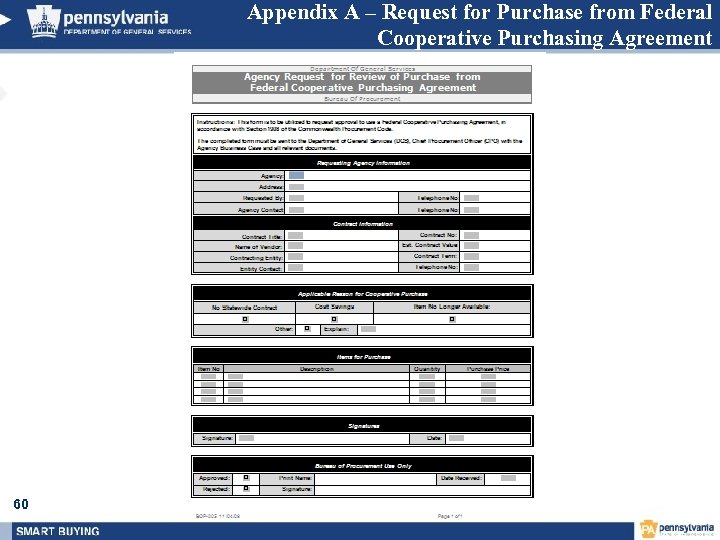 Appendix A – Request for Purchase from Federal Cooperative Purchasing Agreement 60 