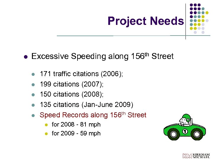 Project Needs l Excessive Speeding along 156 th Street l l l 171 traffic