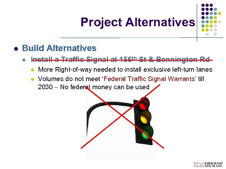 Project Alternatives l Build Alternatives l Install a Traffic Signal at 156 th St