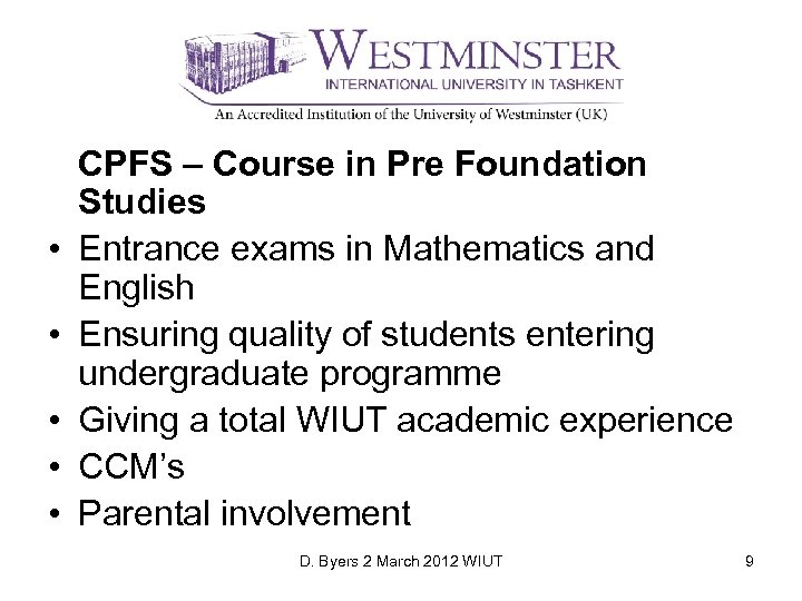  • • • CPFS – Course in Pre Foundation Studies Entrance exams in