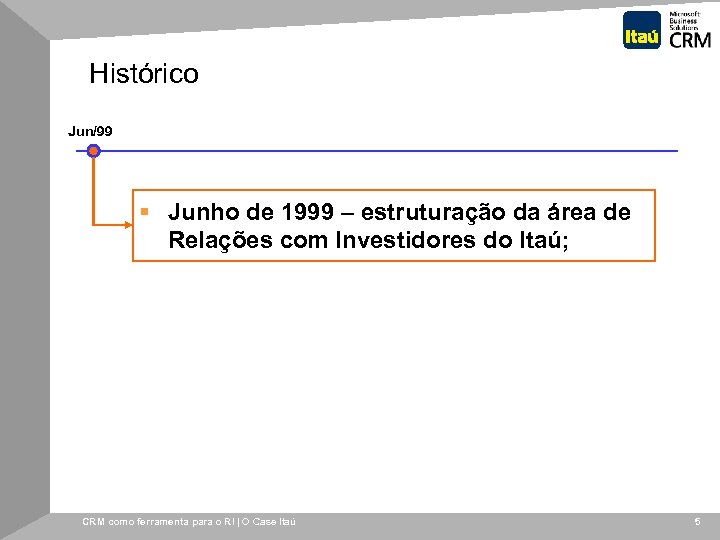 Histórico Jun/99 § Junho de 1999 – estruturação da área de Relações com Investidores