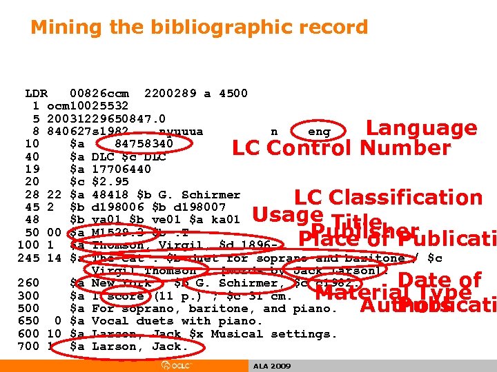 Mining the bibliographic record LDR 00826 ccm 2200289 a 4500 1 ocm 10025532 5