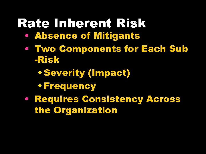 Rate Inherent Risk • Absence of Mitigants • Two Components for Each Sub -Risk
