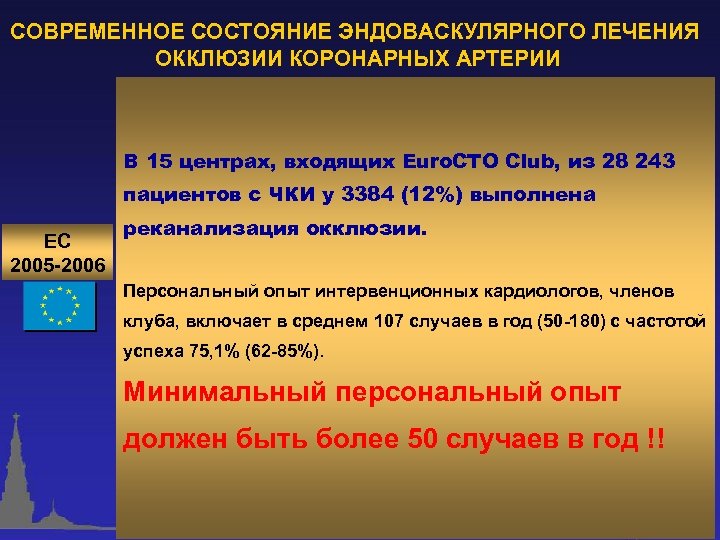 СОВРЕМЕННОЕ СОСТОЯНИЕ ЭНДОВАСКУЛЯРНОГО ЛЕЧЕНИЯ ОККЛЮЗИИ КОРОНАРНЫХ АРТЕРИИ В 15 центрах, входящих Euro. CTO Club,