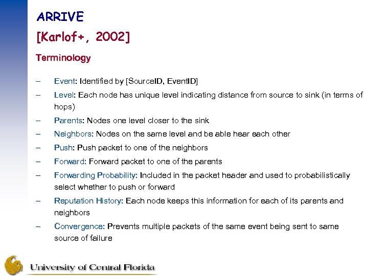 ARRIVE [Karlof+, 2002] Terminology – Event: Identified by [Source. ID, Event. ID] – Level: