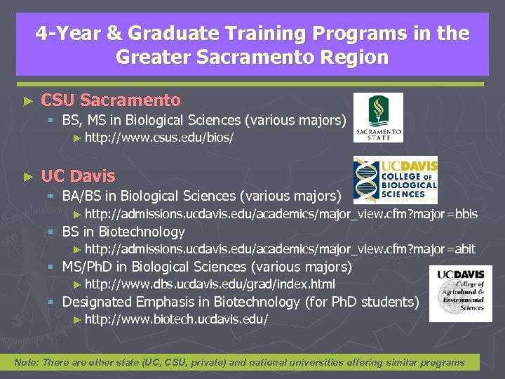 4 -Year & Graduate Training Programs in the Greater Sacramento Region ► CSU Sacramento