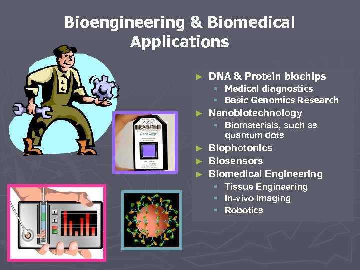 Bioengineering & Biomedical Applications ► DNA & Protein biochips § § ► Medical diagnostics