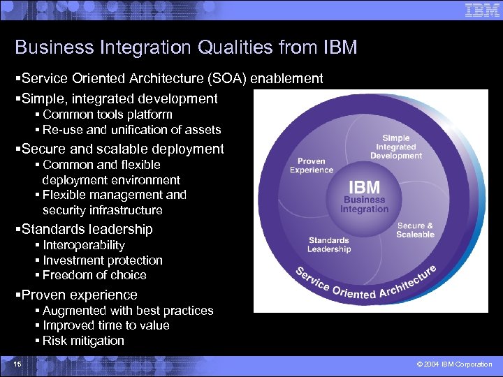 Business Integration Qualities from IBM §Service Oriented Architecture (SOA) enablement §Simple, integrated development §