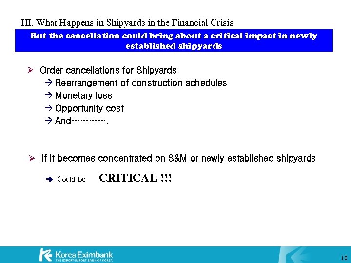 III. What Happens in Shipyards in the Financial Crisis But the cancellation could bring