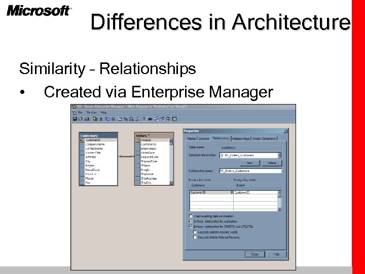Differences in Architecture Similarity – Relationships • Created via Enterprise Manager 