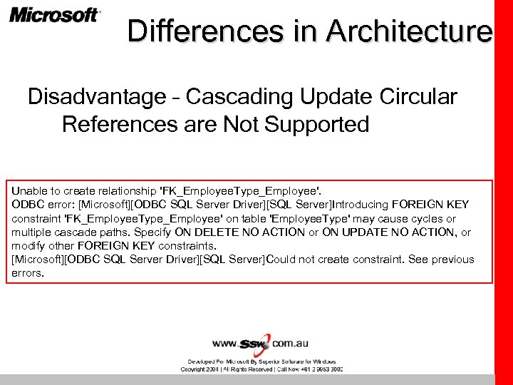 Differences in Architecture Disadvantage – Cascading Update Circular References are Not Supported Unable to