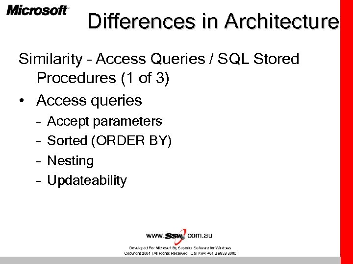 Differences in Architecture Similarity – Access Queries / SQL Stored Procedures (1 of 3)