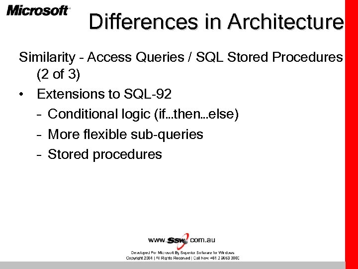 Differences in Architecture Similarity – Access Queries / SQL Stored Procedures (2 of 3)