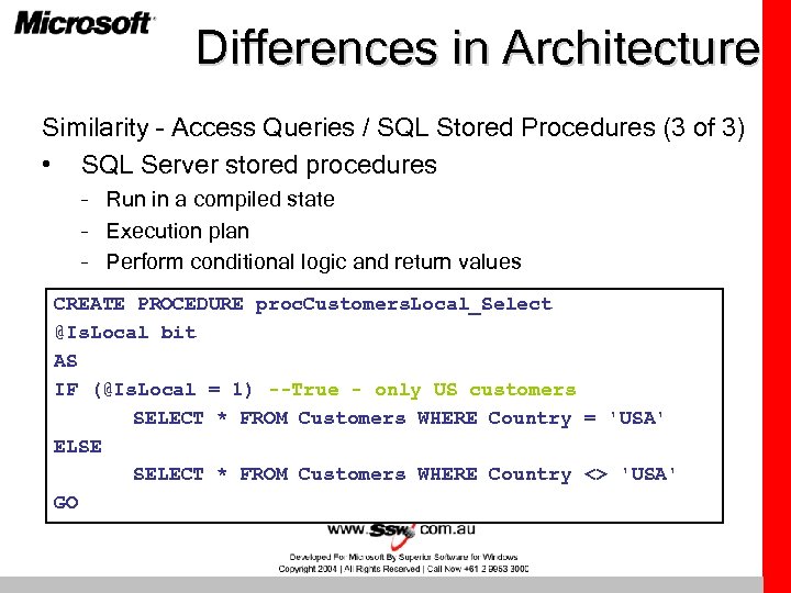 Differences in Architecture Similarity – Access Queries / SQL Stored Procedures (3 of 3)