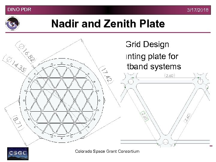 DINO PDR 3/17/2018 Nadir and Zenith Plate • Iso-Grid Design • Mounting plate for