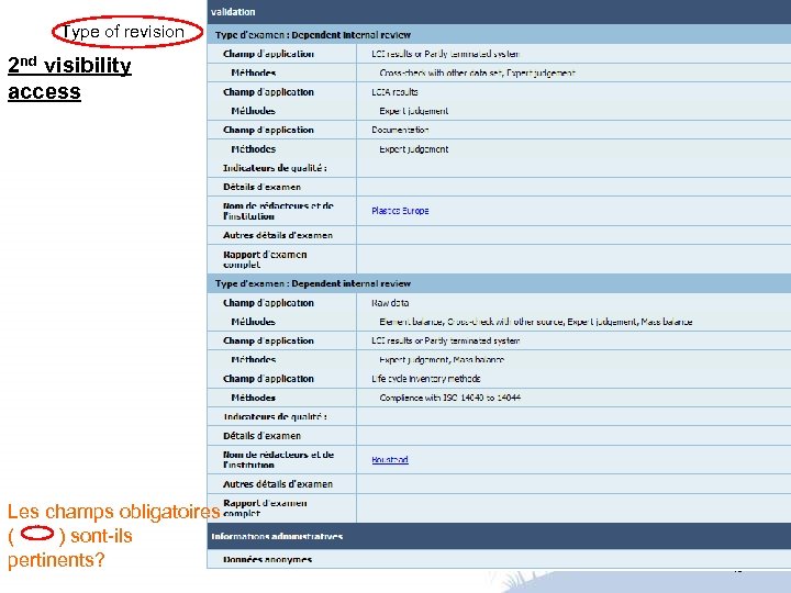 Type of revision 2 nd visibility access Les champs obligatoires ( ) sont-ils pertinents?