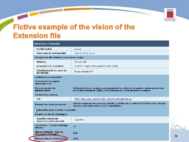 Fictive example of the vision of the Extension file 66 