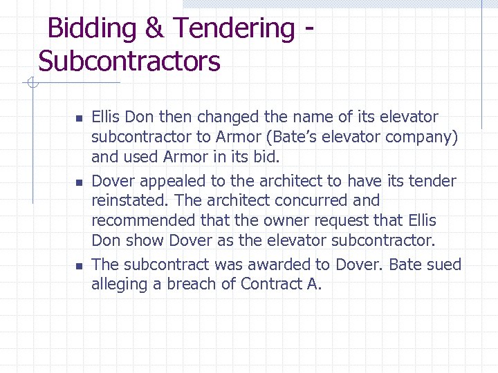 Bidding & Tendering Subcontractors n n n Ellis Don then changed the name of