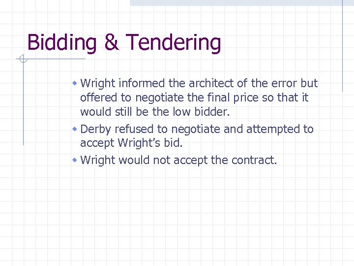 Bidding & Tendering w Wright informed the architect of the error but offered to