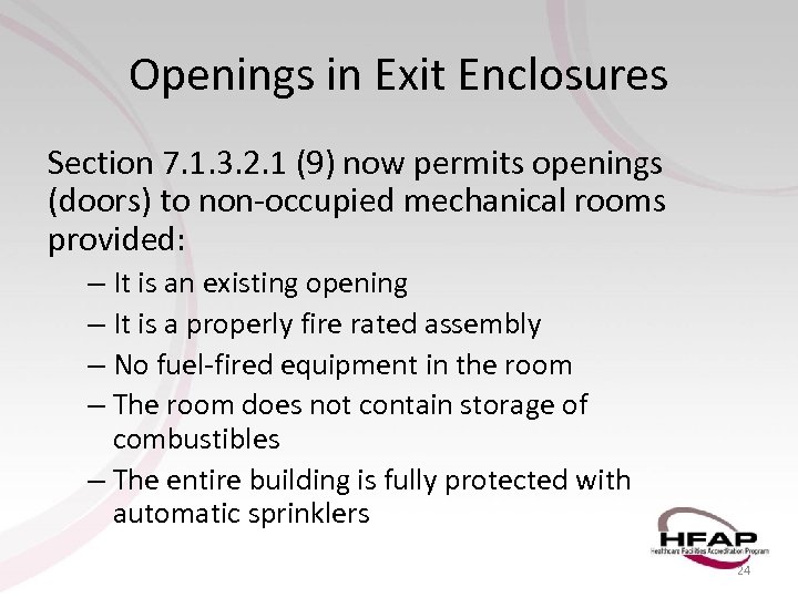 Openings in Exit Enclosures Section 7. 1. 3. 2. 1 (9) now permits openings