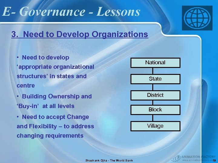 E- Governance - Lessons 3. Need to Develop Organizations • Need to develop ‘appropriate