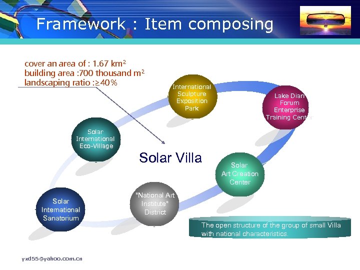Framework : Item composing cover an area of : 1. 67 km 2 building