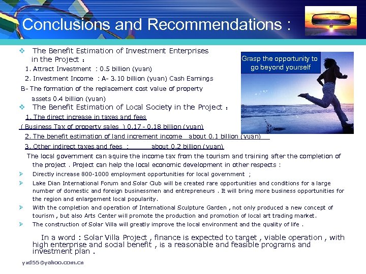 Conclusions and Recommendations : v The Benefit Estimation of Investment Enterprises in the Project