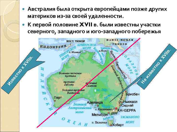 Австралия была открыта европейцами позже других материков из-за своей удаленности. К первой половине XVII