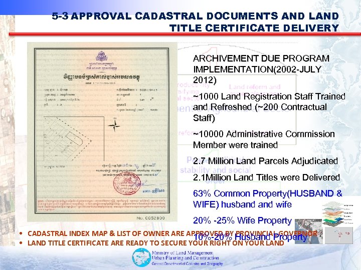 5 -3 APPROVAL CADASTRAL DOCUMENTS AND LAND TITLE CERTIFICATE DELIVERY ARCHIVEMENT DUE PROGRAM IMPLEMENTATION(2002