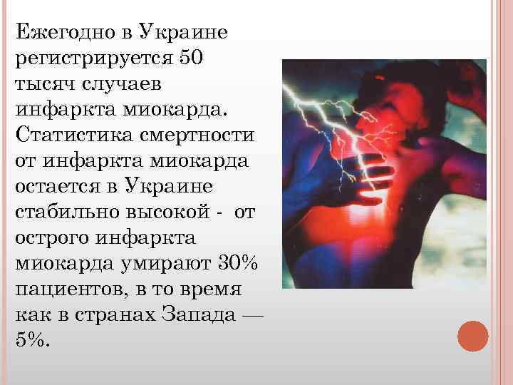 Ежегодно в Украине регистрируется 50 тысяч случаев инфаркта миокарда. Статистика смертности от инфаркта миокарда