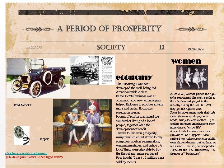 A period of prosperity so. Ciety ii 1920 -1929 women economy Ford Model T