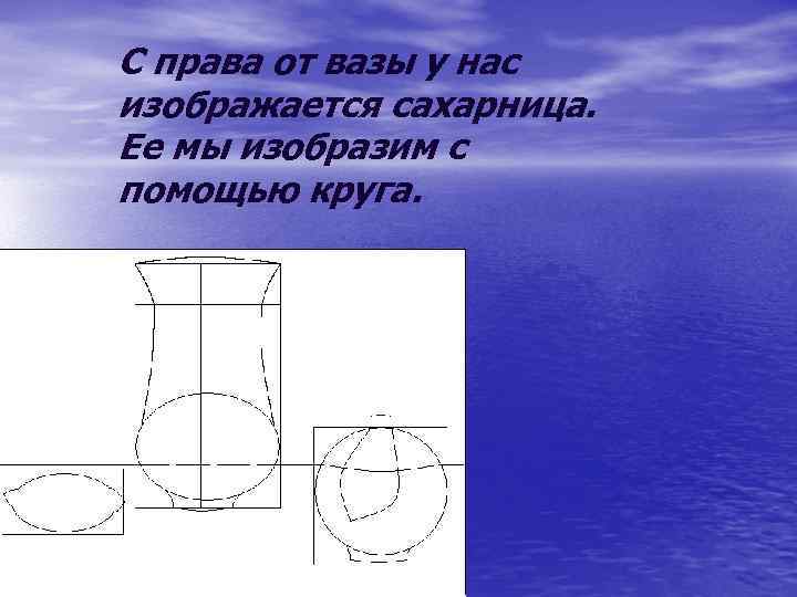 С права от вазы у нас изображается сахарница. Ее мы изобразим с помощью круга.