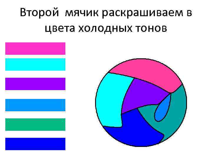 Второй мячик раскрашиваем в цвета холодных тонов 