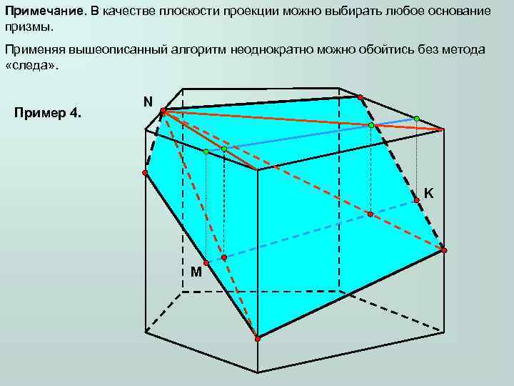 Примечание. В качестве плоскости проекции можно выбирать любое основание призмы. Применяя вышеописанный алгоритм неоднократно