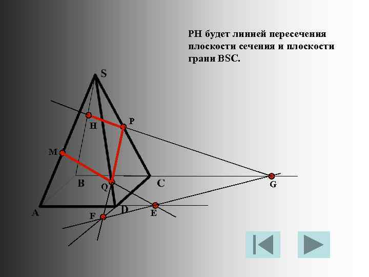 PH будет линией пересечения плоскости сечения и плоскости грани BSC. P H M G